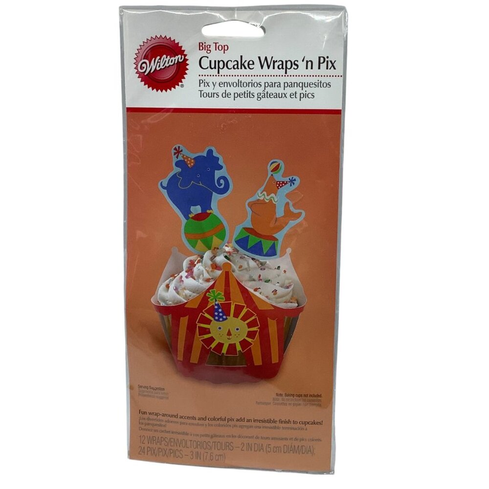 Wilton Big Top Cupcake Wraps N Pix - 12 Wraps & 24 Pix For Decorating Cupcakes